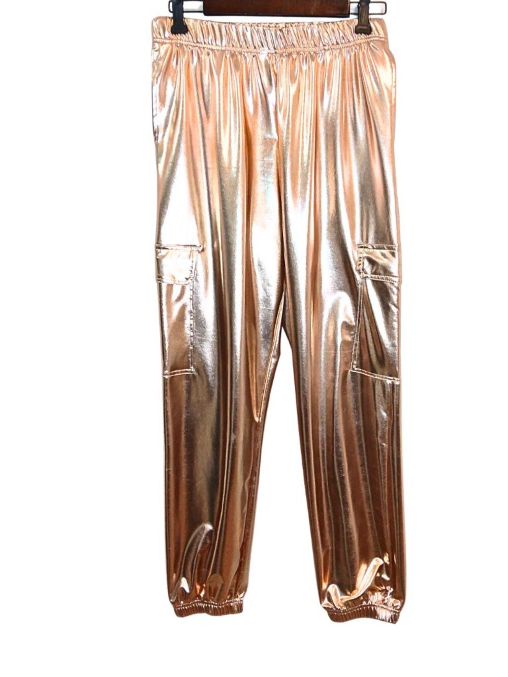 WOMEN'S BBJ LOS ANGELES COLLECTIONS PEACHY GOLD METALLIC CARGO PANTS - SIZE  M